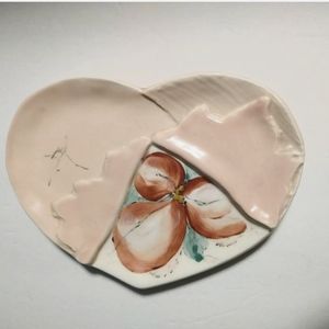 Barbara Baatz Signed Original Heart Ceramic Plate Dish Decor Design Pink Floral